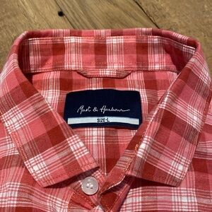 Mast & Harbour Linen Blend Pink White Plaid Madras L/S Button Up Shirt Sz LARGE